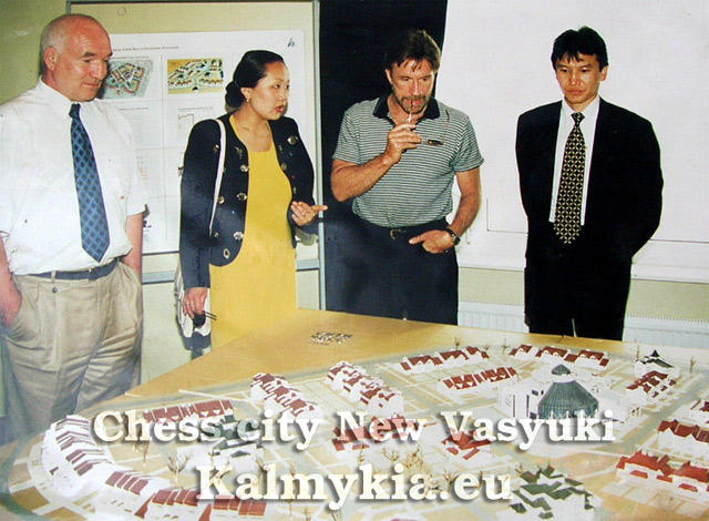 billioner Kirsan Ilyumzhinov and Holliwood star Chuck Norris in Chess City New Vasyuki